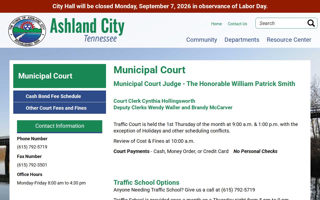 Ashland City Municipal Court traffic schedule and payment information