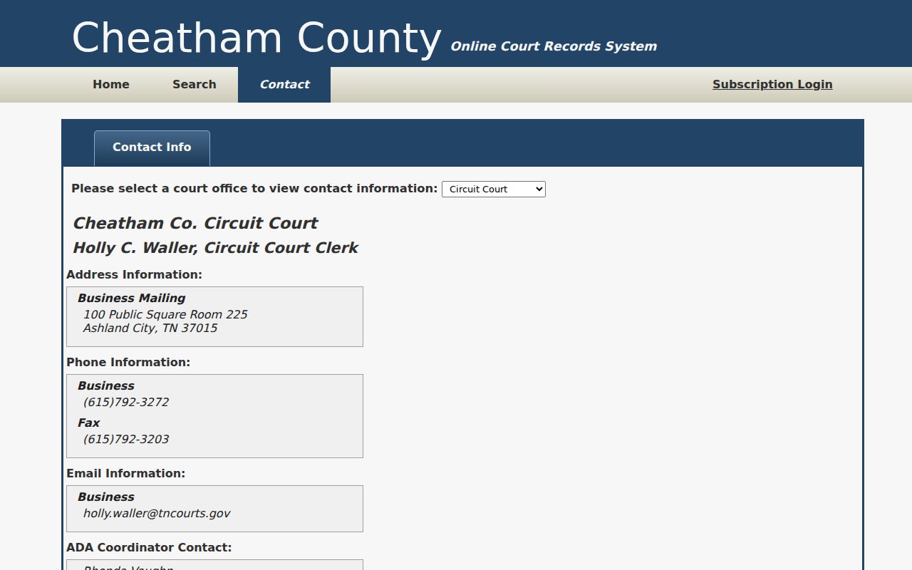 Cheatham County case search clerk selector
