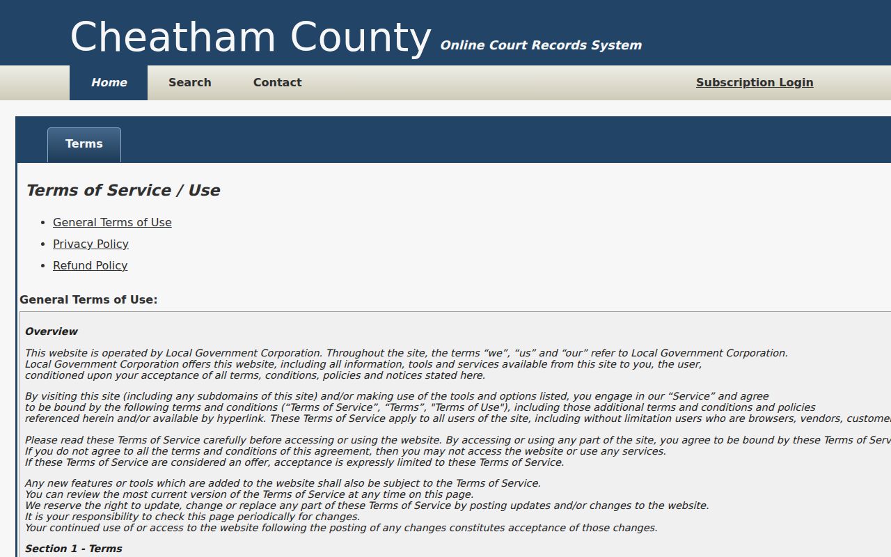 Cheatham County case search online-data disclaimer