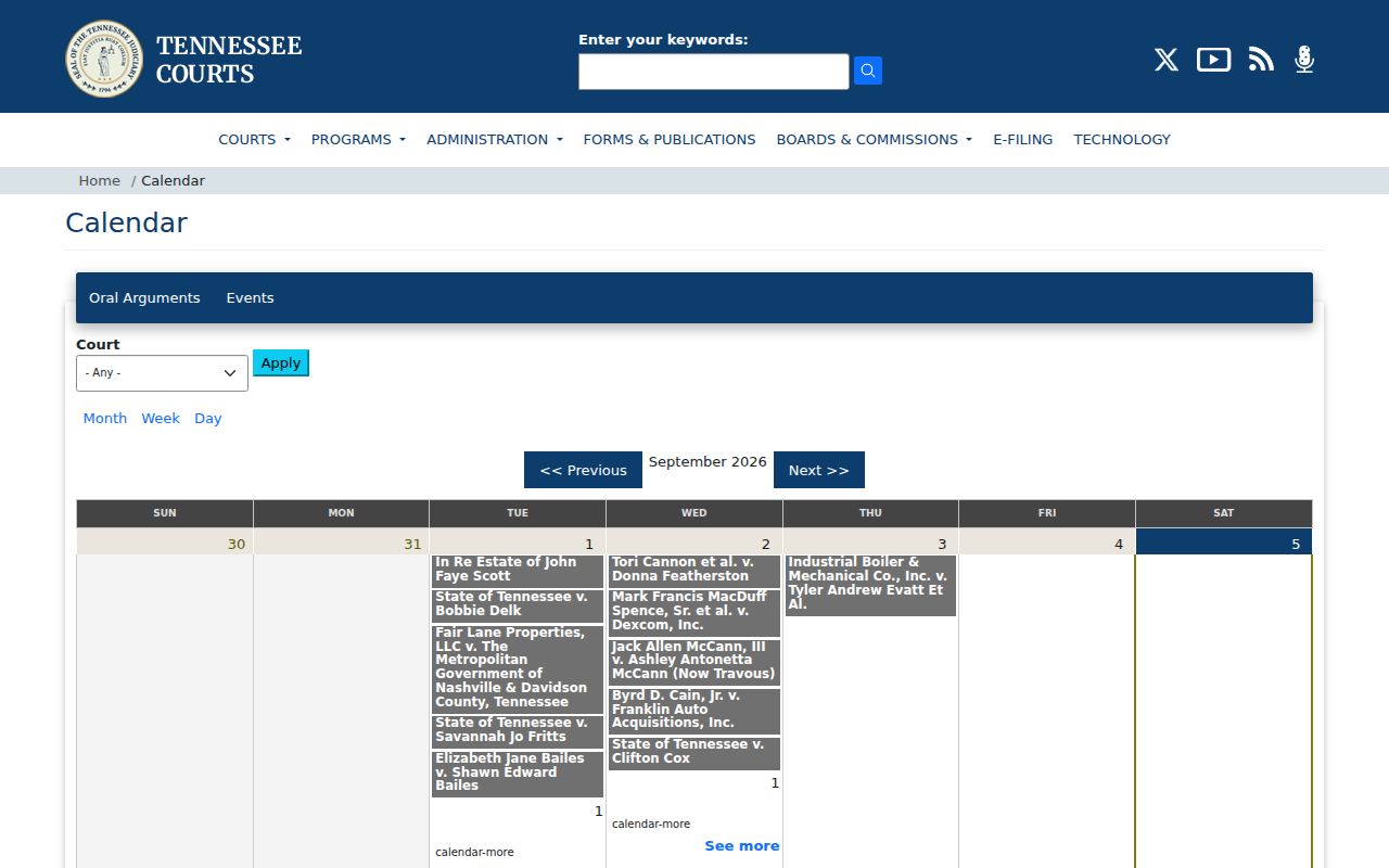 Cheatham County court schedule comparison with Tennessee appellate calendar