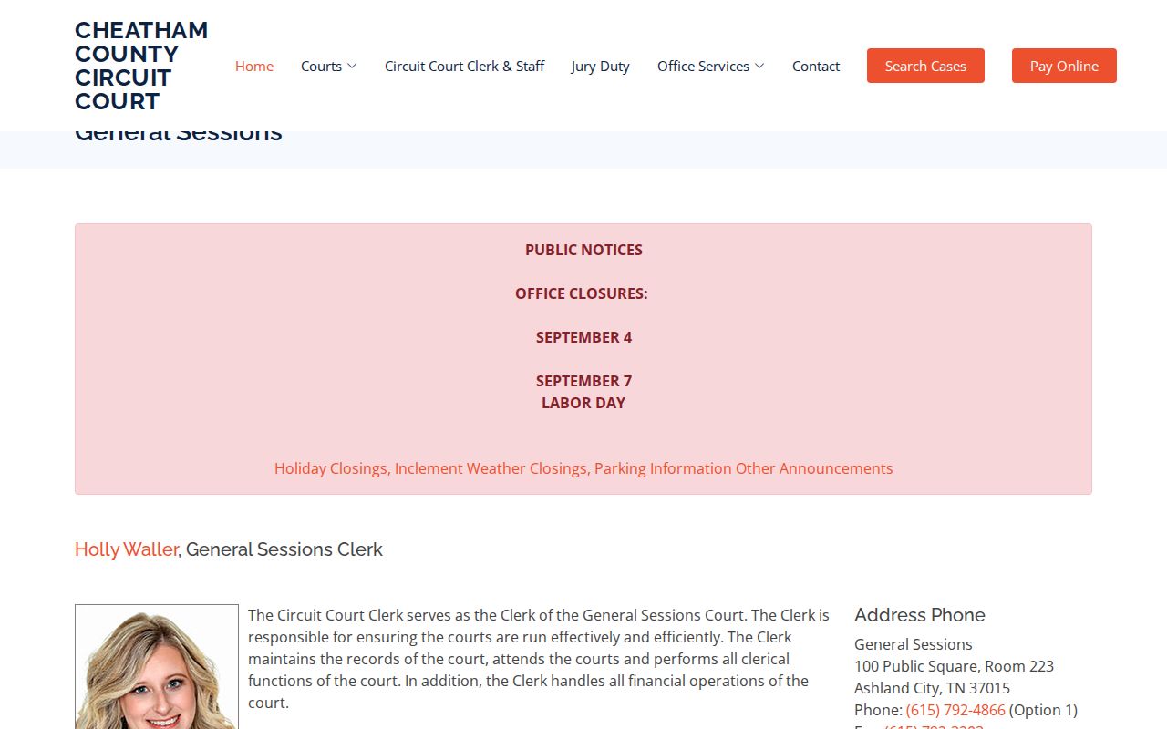 Cheatham County court schedule for General Sessions dockets
