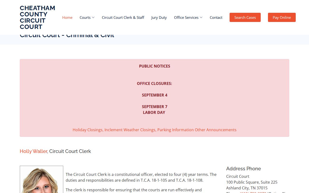Cheatham County Circuit Court criminal docket call information