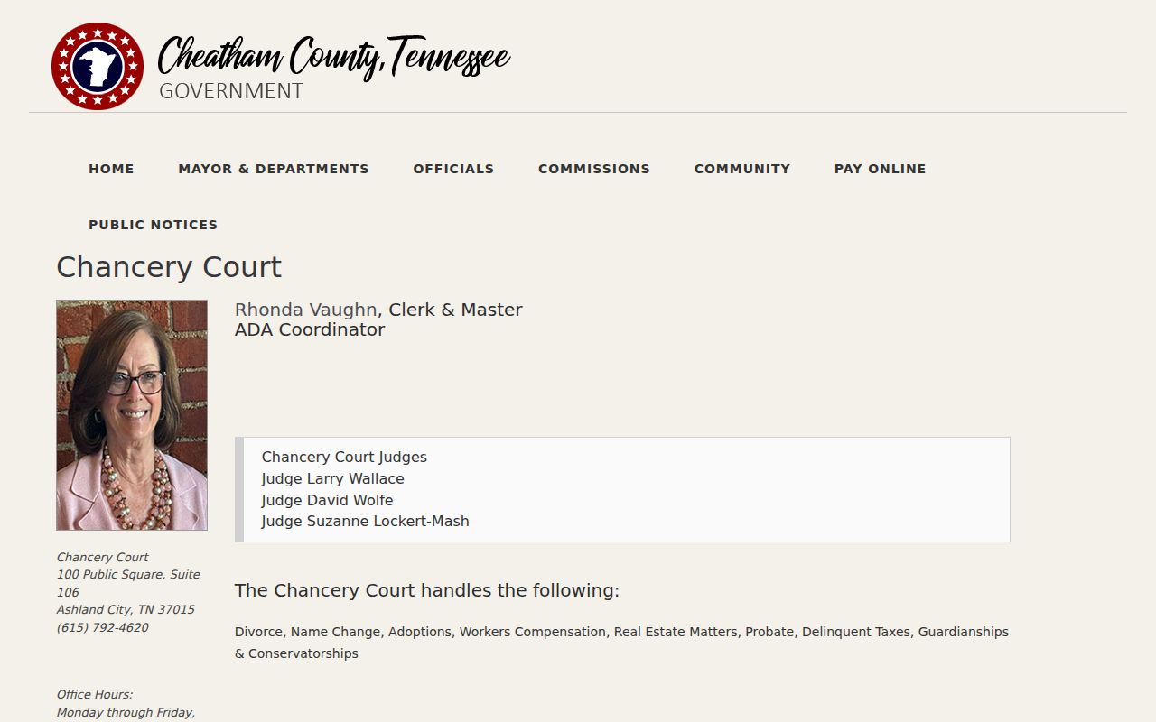 Cheatham County Chancery Court and Clerk and Master information