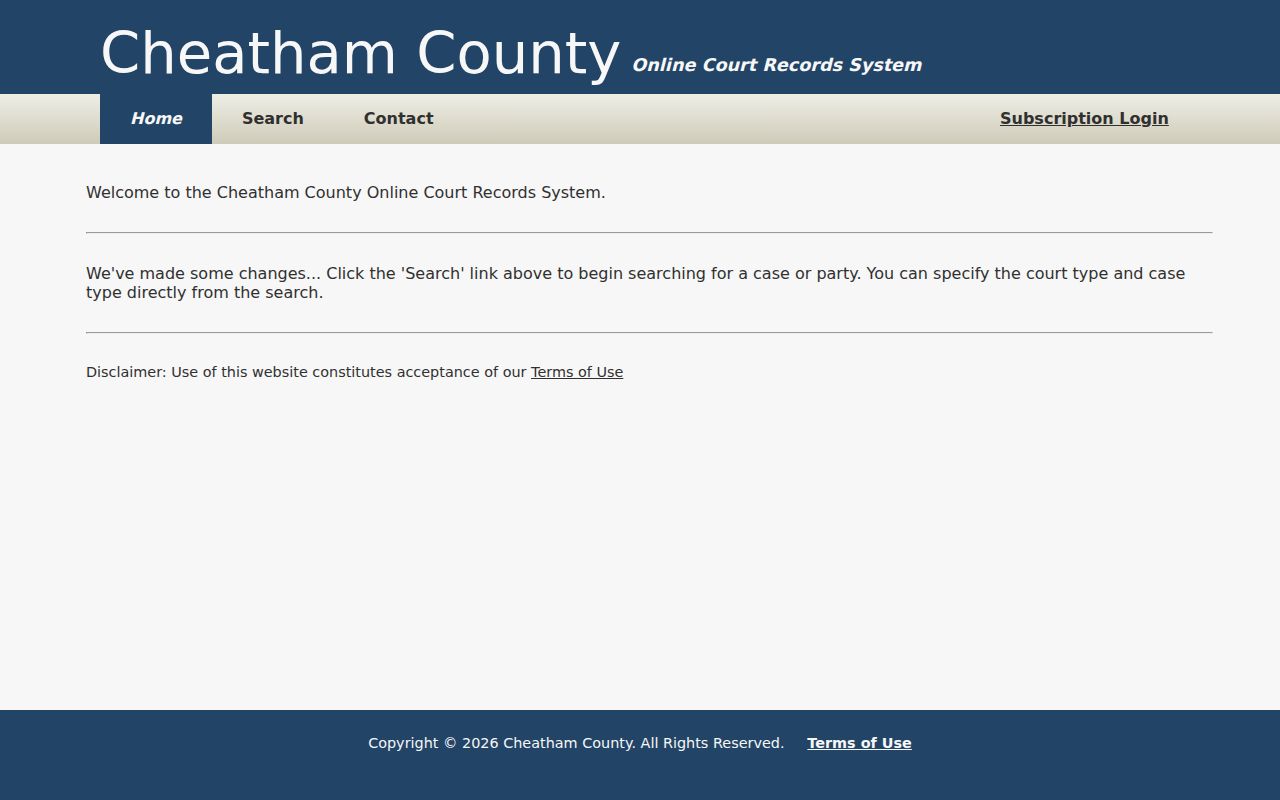 Cheatham County Online Court Records System landing page