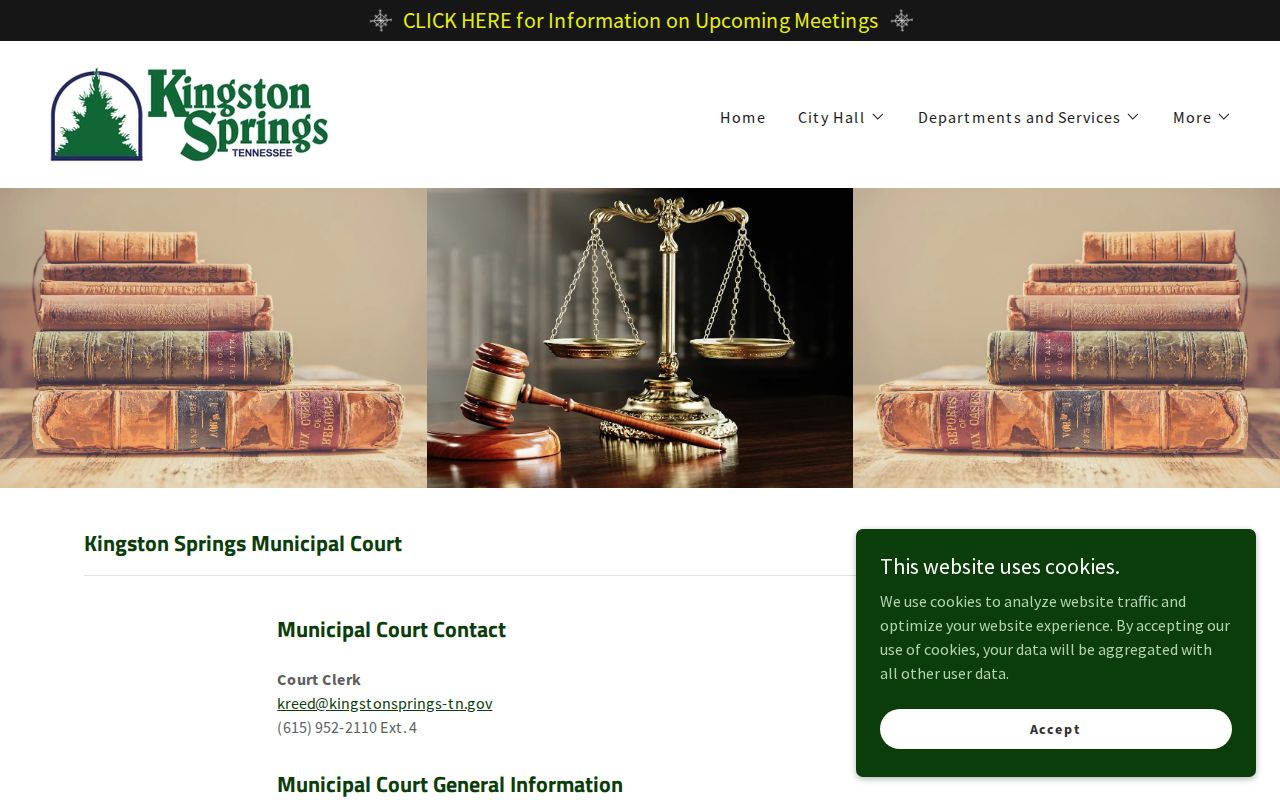 Kingston Springs Municipal Court records and monthly schedule page